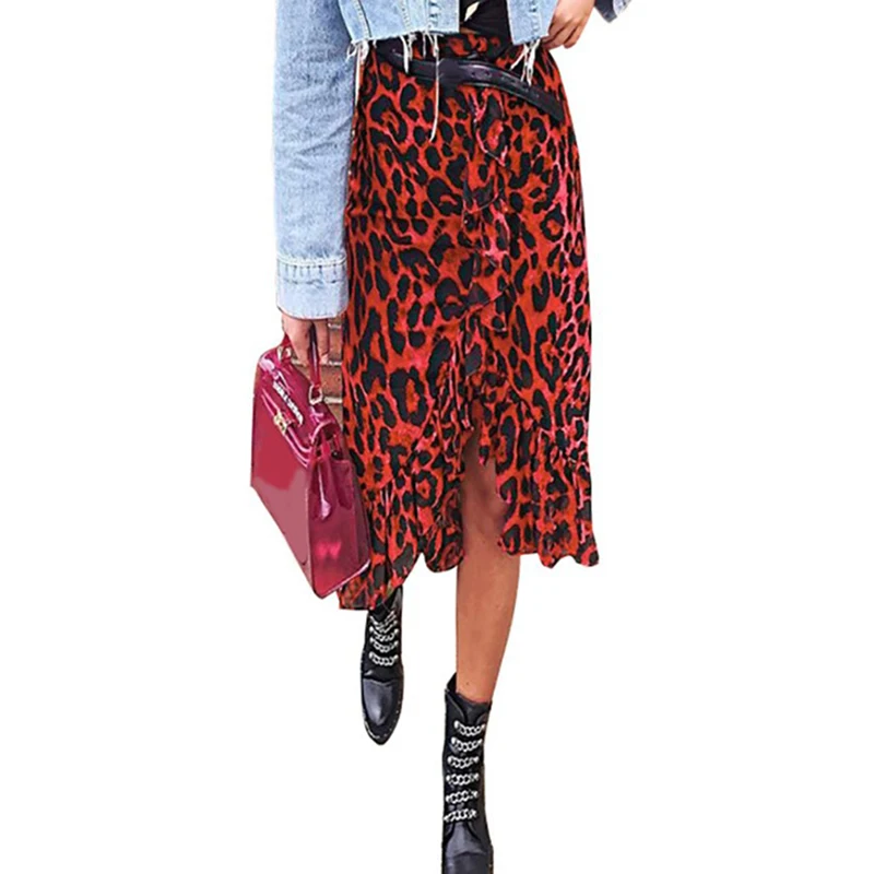 

Vintage Ladies Skirt Slim High Waist Skirts Fashion Print Leopard Skirt Female Casual Mid-calf Skirt For Women Plus Size