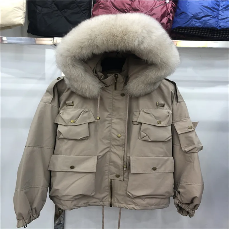 Женская куртка на утином пуху с капюшоном Толстая теплая Свободная большого