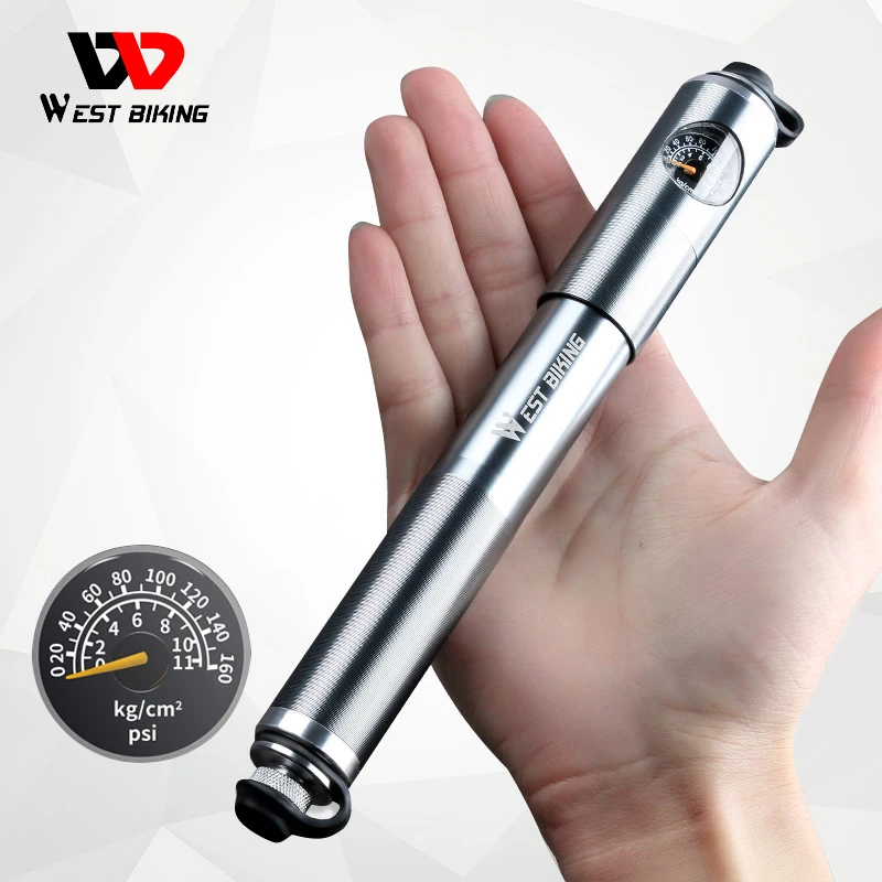 WEST BIKING Mini Bike Hand Pump with Gauge 120 -300 PSI Aluminium Alloy Presta Schrader Valve Cycling High Pressure Bicycle Pump