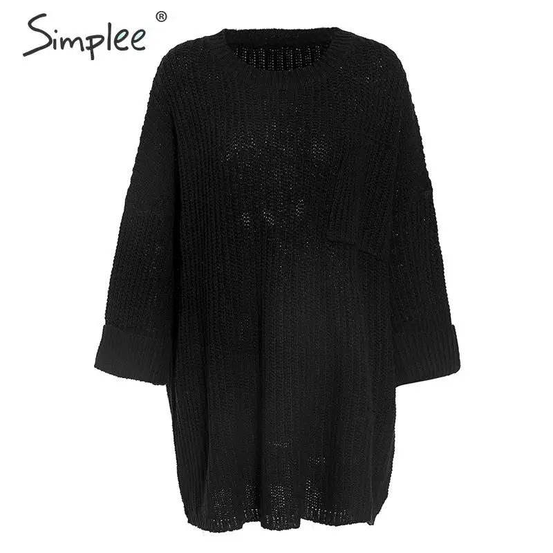 Simplee Свободный стиль укороченные длинные пуловер свитер Карманы с вырезом