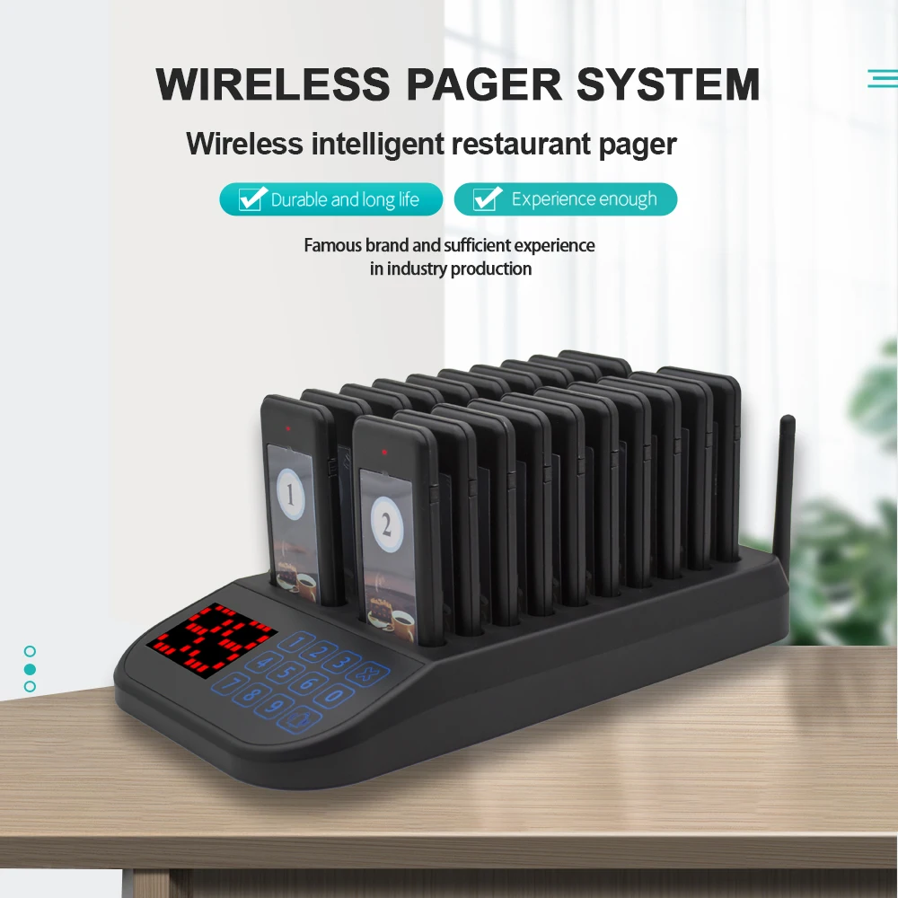 CTF103 Wireless 20 PCS Pagers Paging System Call Waiter Restaurant Customer Calling Buzzer for Church Nursery Cafe Bar Clinic