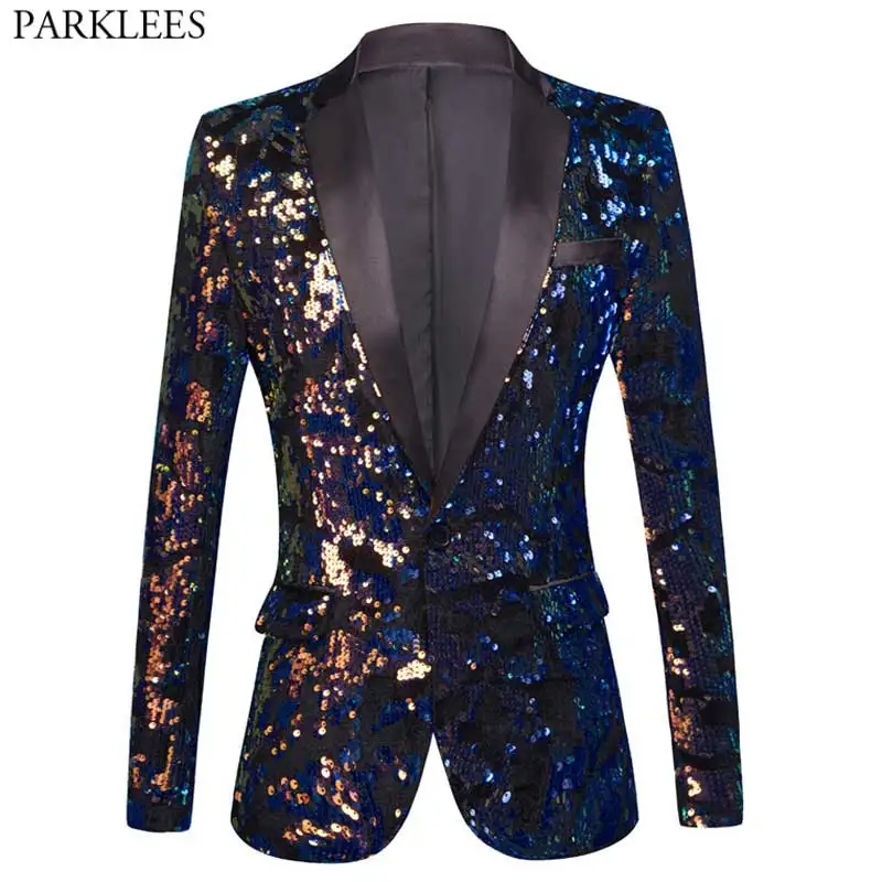 

Men's Gitter Embellished Sequin Blazer Jacket Nightclub Prom Suit Balzers Men Costume Homme Wedding Party Dinner Prom Costumes