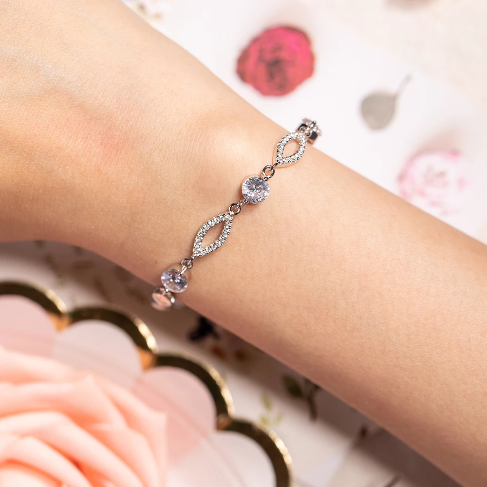 Женский браслет из серебра 925 пробы с имитацией бриллиантов|Гибкие и жесткие