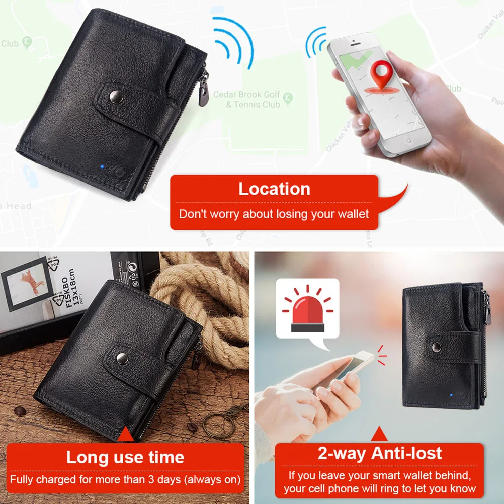 Fashion Smart Men Wallet Rfid Genuine Leather With Alarm GPS Map Bluetooth Coin Purse ID Credit Card Holder Wallets | Багаж и сумки