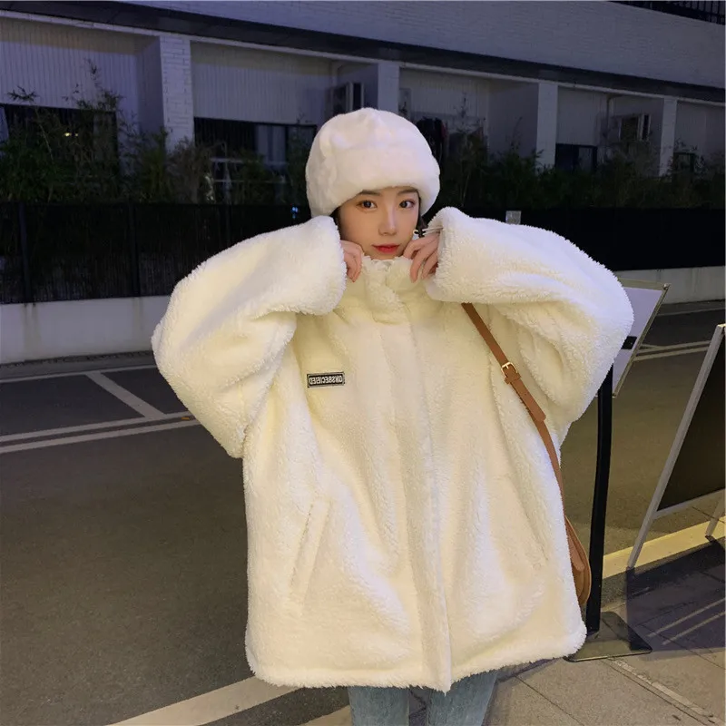 

Lamb wool coat female winter new Korean version of loose cotton clothing thick ins trendy white single-sided lamb wool sweater