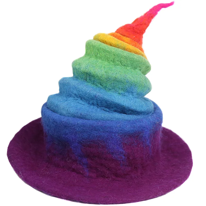 

Wool Felt Hat women Magic Rainbow Gradient Color Characteristic Hat Wizard's Hat Parent-Child Gift ladies hats green hat witch