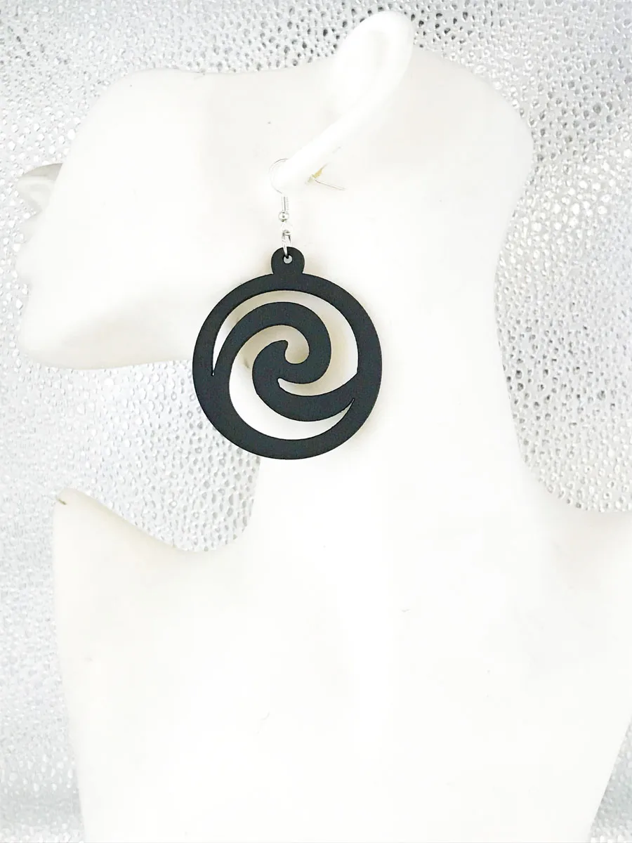 НОВЫЕ геометрические круглые спиральные деревянные висячие серьги модные