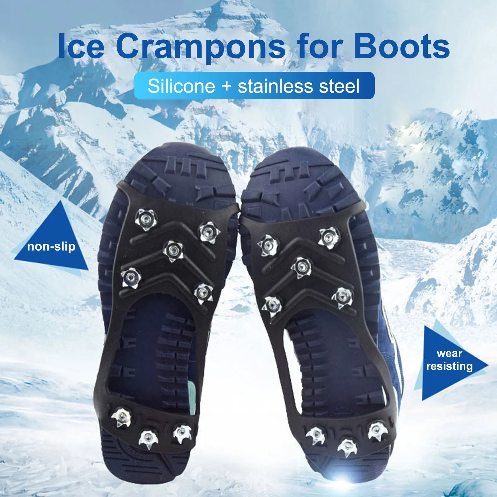 

1 Pair Shoe Ice Cleats Walk Traction Cleats 8 Spikes Outdoor Climbing Crampons for Boots Anti-Skid Walking Fishing Shoes