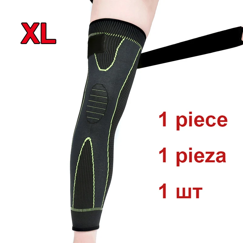 XL non slip knee 1 шт., удлиненные спортивные гетры для поддержки колена, Длинные Зеленые Полосатое облегающее наколенники, Нескользящие теплые наколенники - Цвет: XL non slip knee