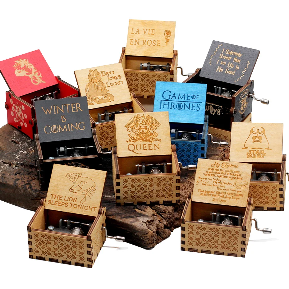 New Carved Queen Music Box Star Wars Game of Throne Castle In The Sky Hand Cranked Wood Music Box Christmas Gift