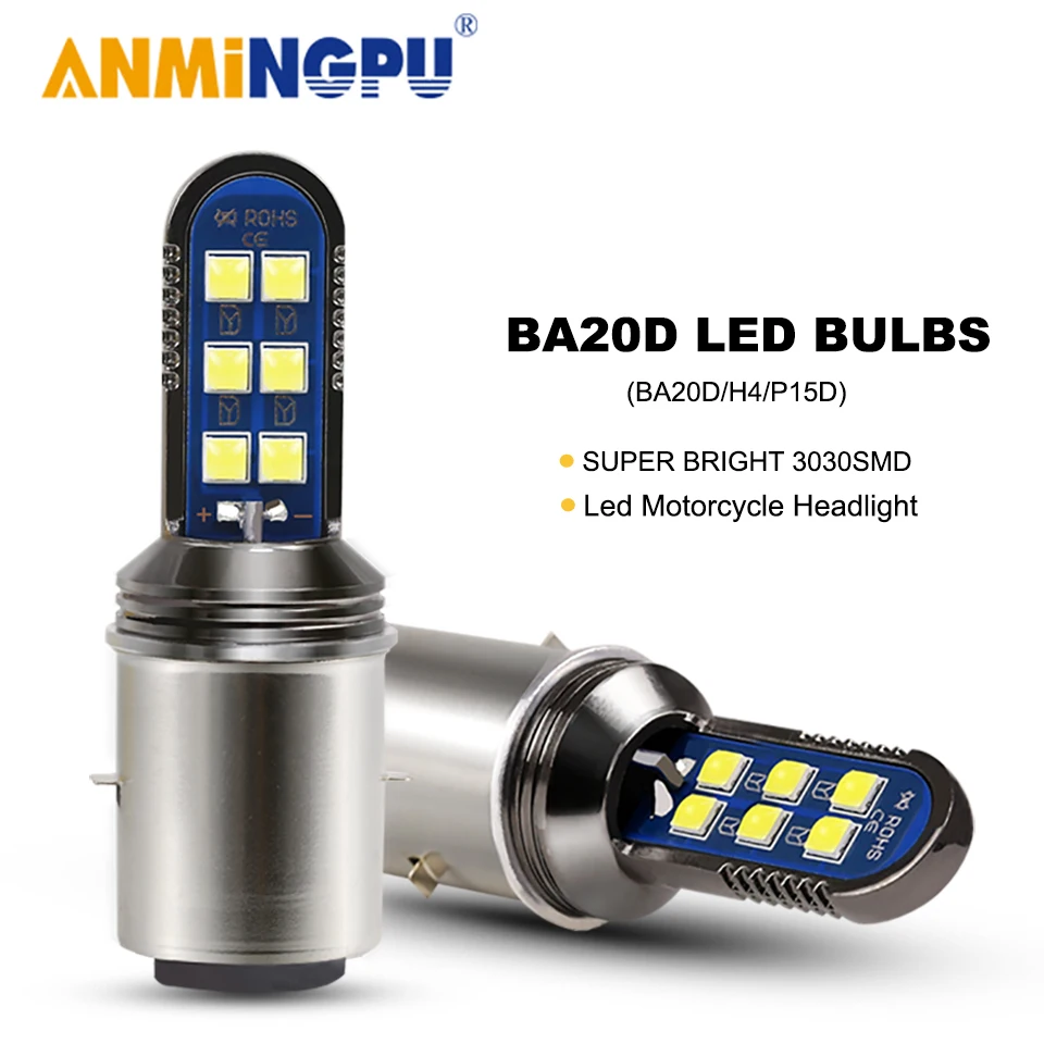 

ANMINGPU 1X Motorcycle Headlight Bulbs H6 Led BA20D 12V H4 Led Hi/Low Beam Moto Headlight Lamp P15D Led Bulb 3030Chips 24V 6000K