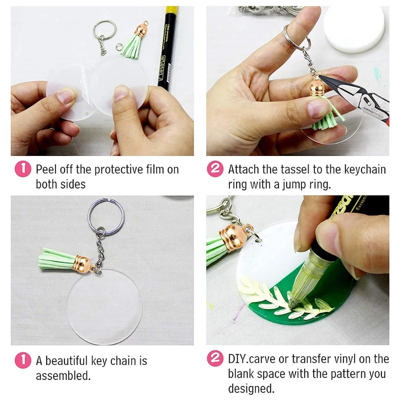 

Keychains Set Including 36 Acrylic Blanks 36 Leather Tassels 36 Key Chain Rings with Chains and 36 Open Jump Rings Decoration