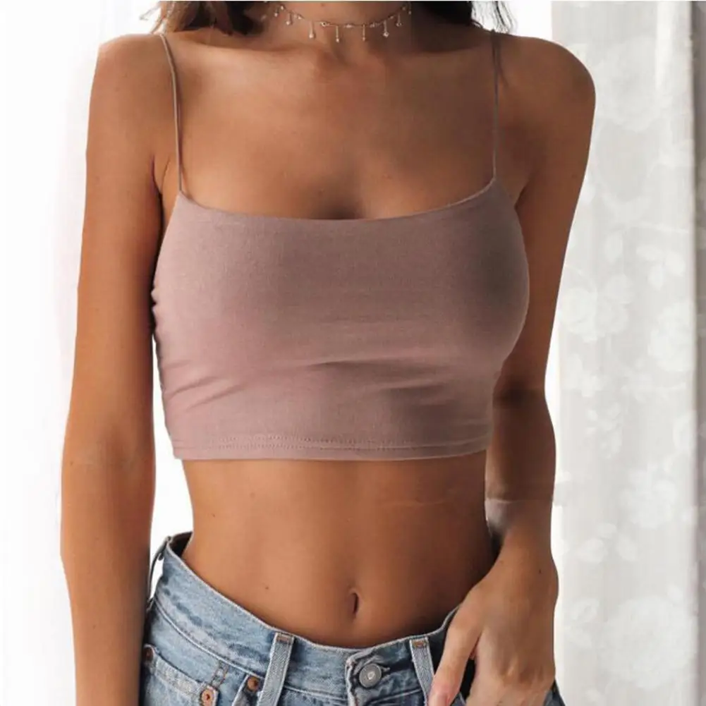 

Sexy Women Solid Color Spaghetti Straps Slim Camisole Crop Top Bottoming Blouse