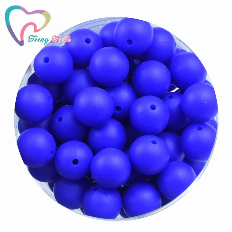 Teeny Teeth 10 PCS Royal Blue 12-15 MM Silicone Beads BPA Free Silicone Teething Beads For Necklace Pacifier Chain Baby Teether