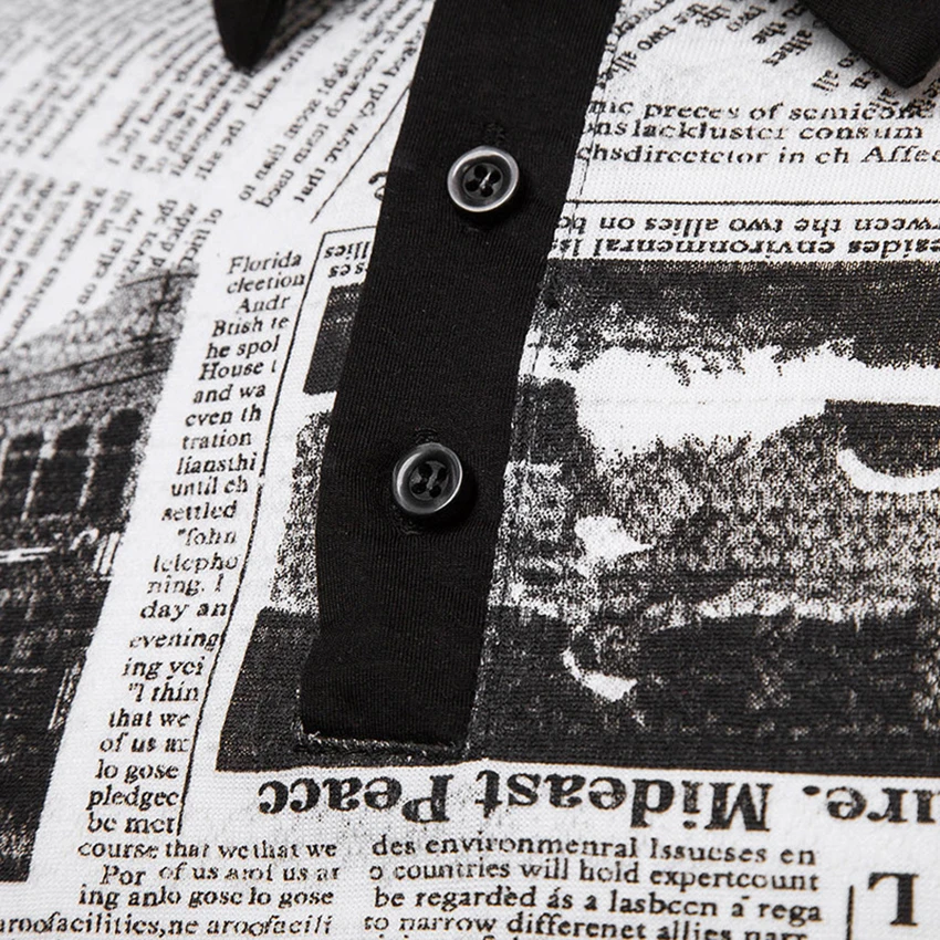 Осень 2019 Новая мужская рубашка поло модная цветная с газетным принтом Мужская