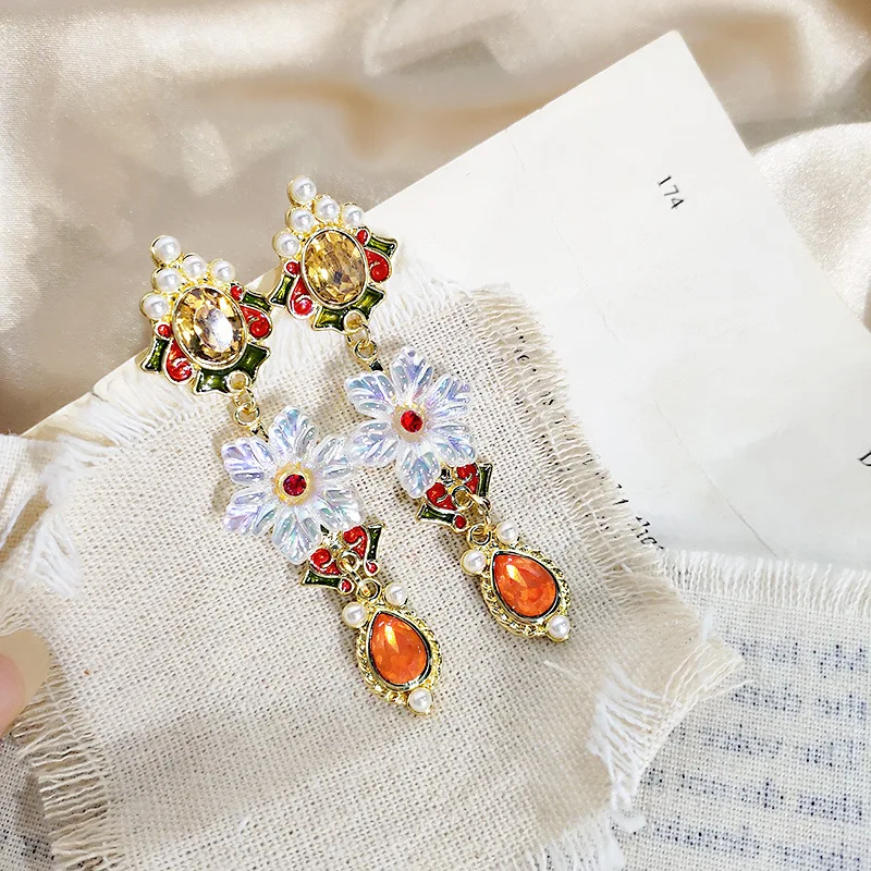 Новые длинные серьги в китайском стиле ретро оранжевого цвета с искусственным