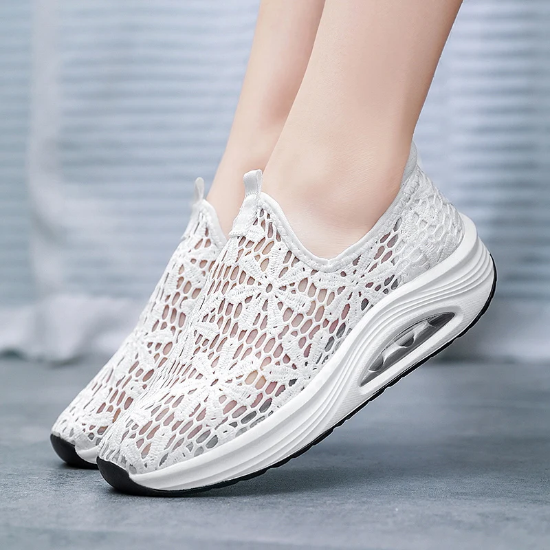 

Женские кроссовки на танкетке, мягкие, Нескользящие, амортизация, подушка, без застежки, обувь для фитнеса, для улицы