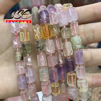 natural faceted gem mixed crystal quartz stone beads cylinder spacer bead diy bracelet accessories for jewelry making 15 strand