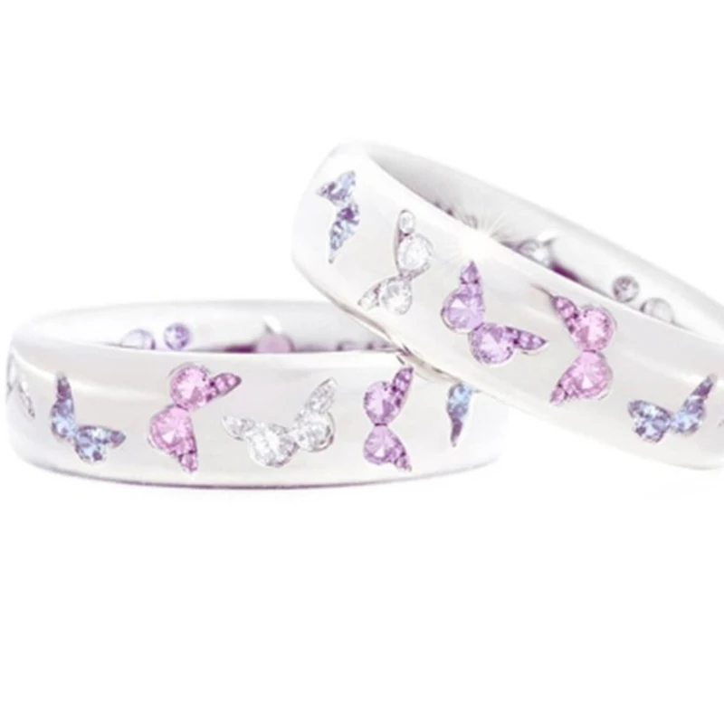 Романтические милые свадебные кольца с белым и синим драгоценным камнем