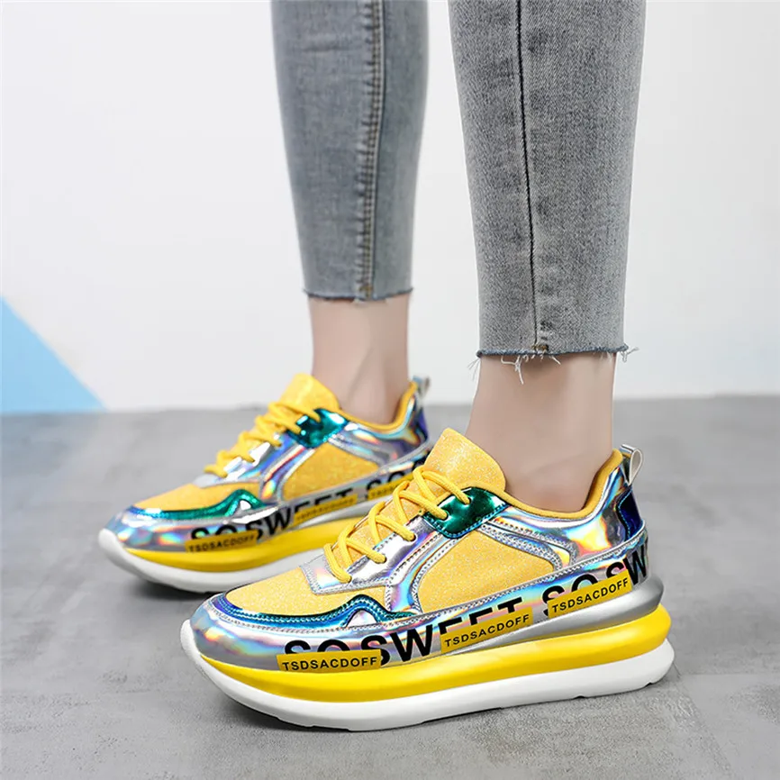 Нескользящая обувь для бега женская на платформе Яркие зеркальные трендовые
