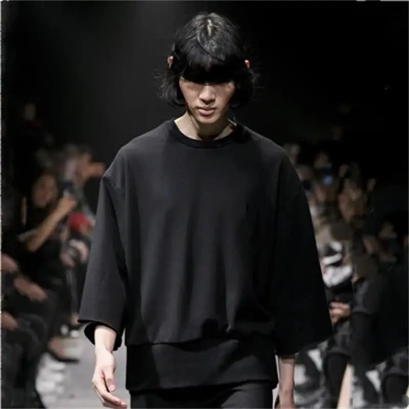 

Men's 7-sleeve T-shirt 2021 Spring And Summer Youth Loose Solid Color Fashion Large Coat Medium Sleeve T-shirt