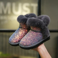 kid genuine leather children snow boot girl rabbit fur fashion boot baby cotton sport shoes sequins princess warm boat toddler