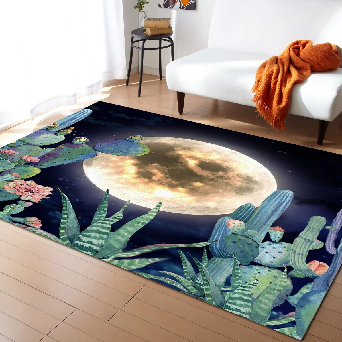 

Moon Cactus Full Moon Night Pattern Carpets for Living Room Bedroom Area Rug Kids Room Play Mat 3D Printed Home Large Carpet
