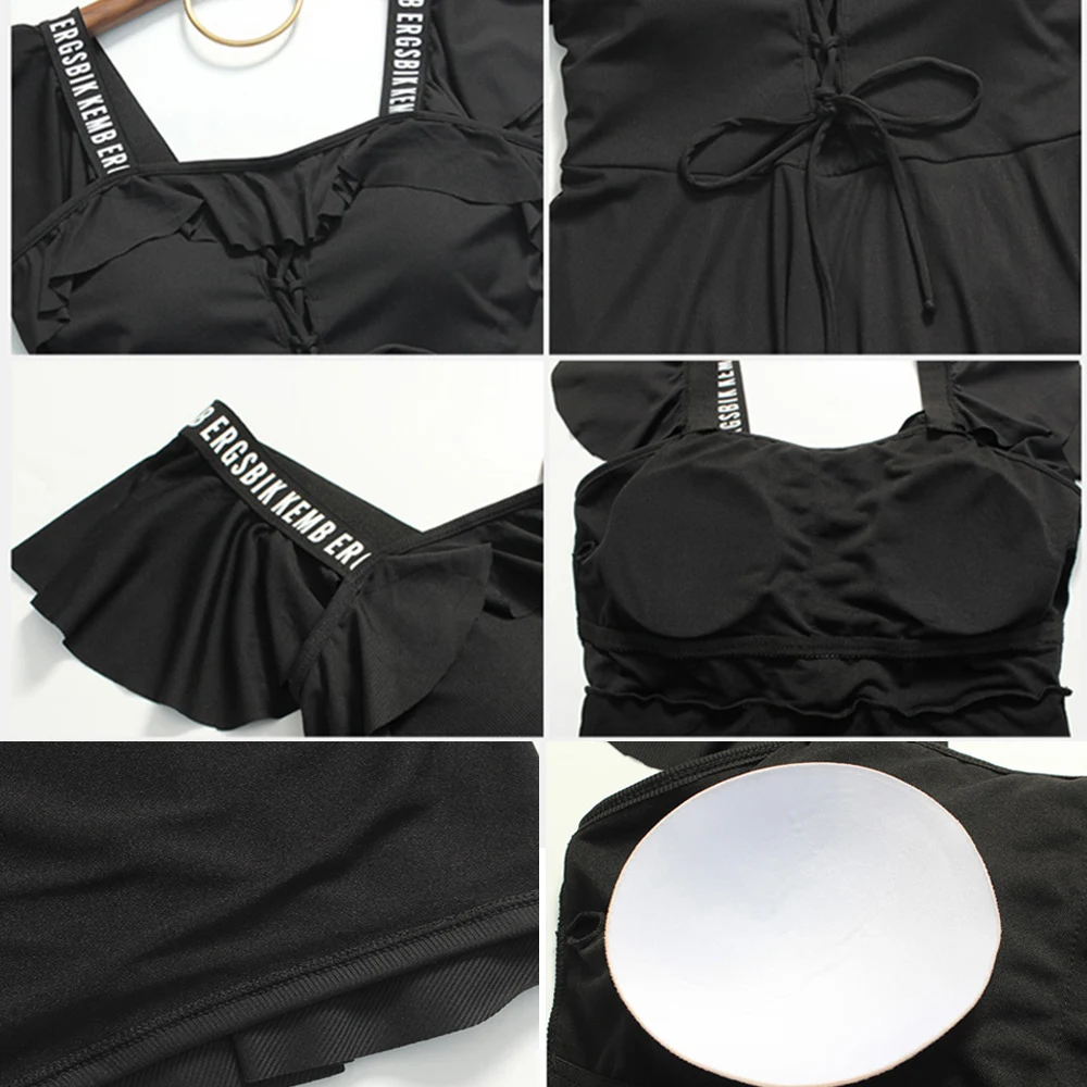 

Plus Size One Piece Swimsuit Black Women's Swimwear 3XL-9XL Large Size Swim Dress Swimsuit Ruffle Vintage Modest Beachwear