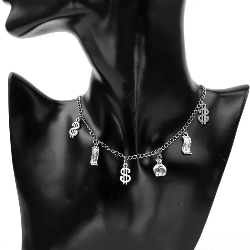 NECKLACE Американский доллар деньги винтажные ожерелья с подвеской модные серьги доллар для женщин aretes длинные большие серьги набор ювелирных изделий - Окраска металла: NECKLACE