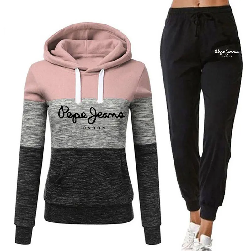 

Осенне-зимний женский спортивный костюм из 2 предметов, пуловер с капюшоном и брюки, спортивный костюм, женские комплекты с толстовкой, спор...