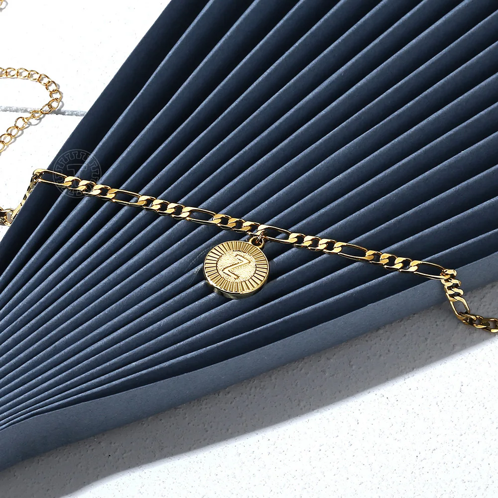 Браслет на ногу Фигаро из нержавеющей стали анклет с буквой инициала цепочка для