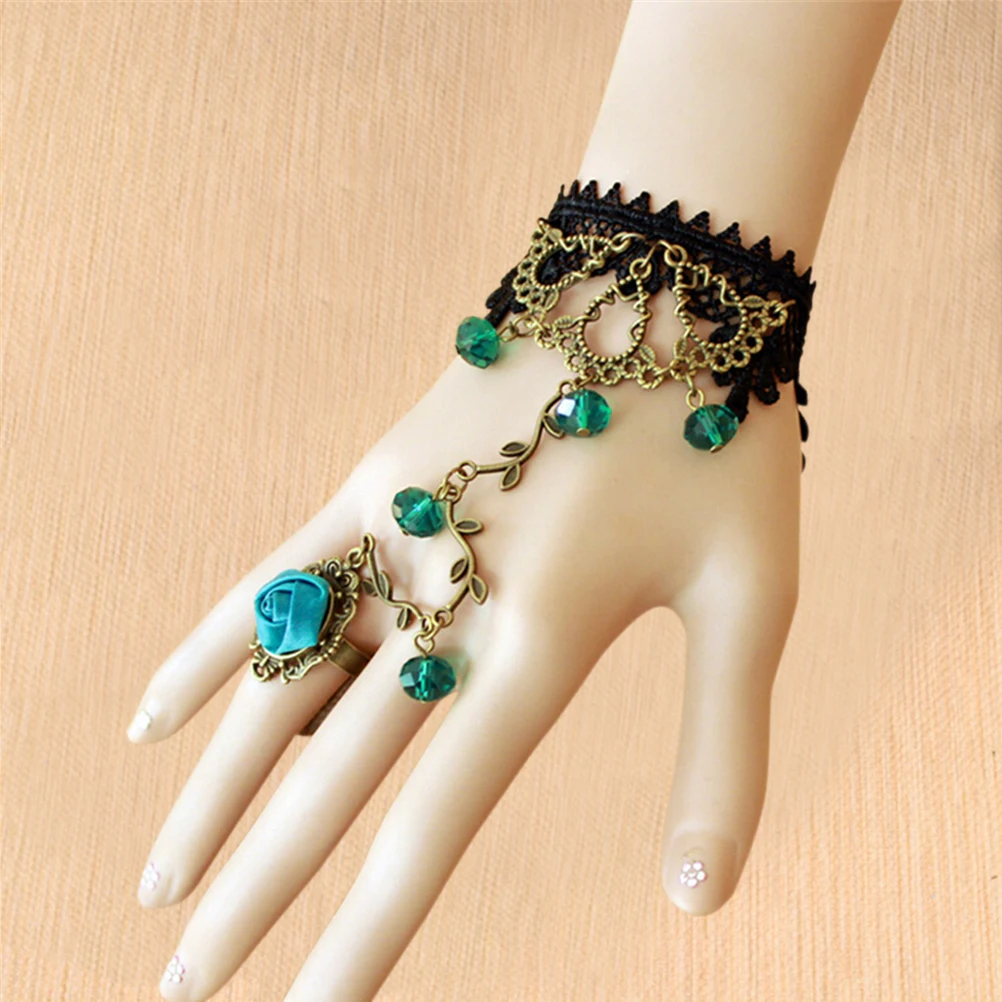 1 pc Women Jewelry Gift Leaf Shape Bead Tassel Charm Rose Flower Slave Bracelets Lace Bracelet Green Stone Bangle | Украшения и