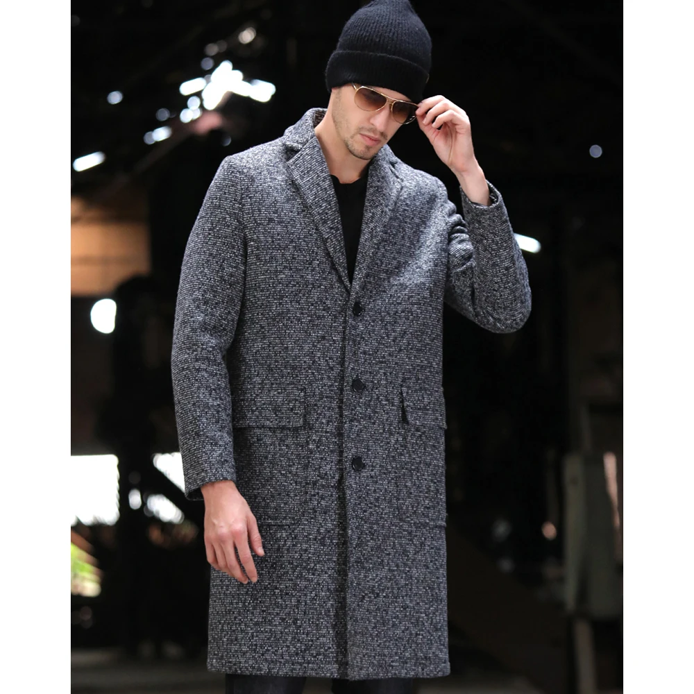 2019 Мужская Зимняя шерстяная одежда серый длинноворсовый мех кролика куртки на