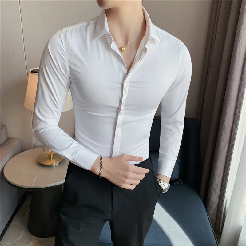 2021 Fall hot high-quality business-based comfortable slim solid color long-sleeved shirt men's size m-4xl