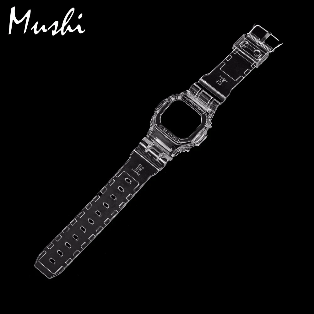 Часы Ms ремешок для Casio DW-5600 GWX-5600 GW-5000 прозрачный Для мужчин часов булавки ремешок с пряжкой для часов, коробка для часов+ инструмент