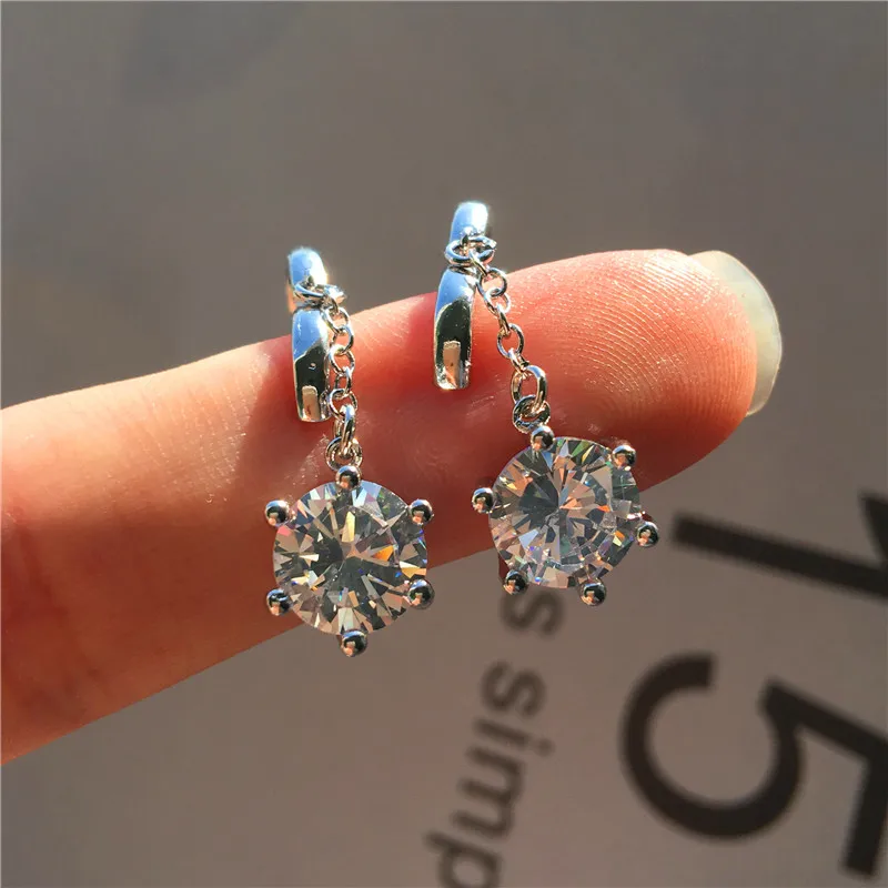 Cute Female Small Round Hoop Earrings Luxury Silver Color Zircon Stone For Women Fashion Party Double Wedding | Украшения и
