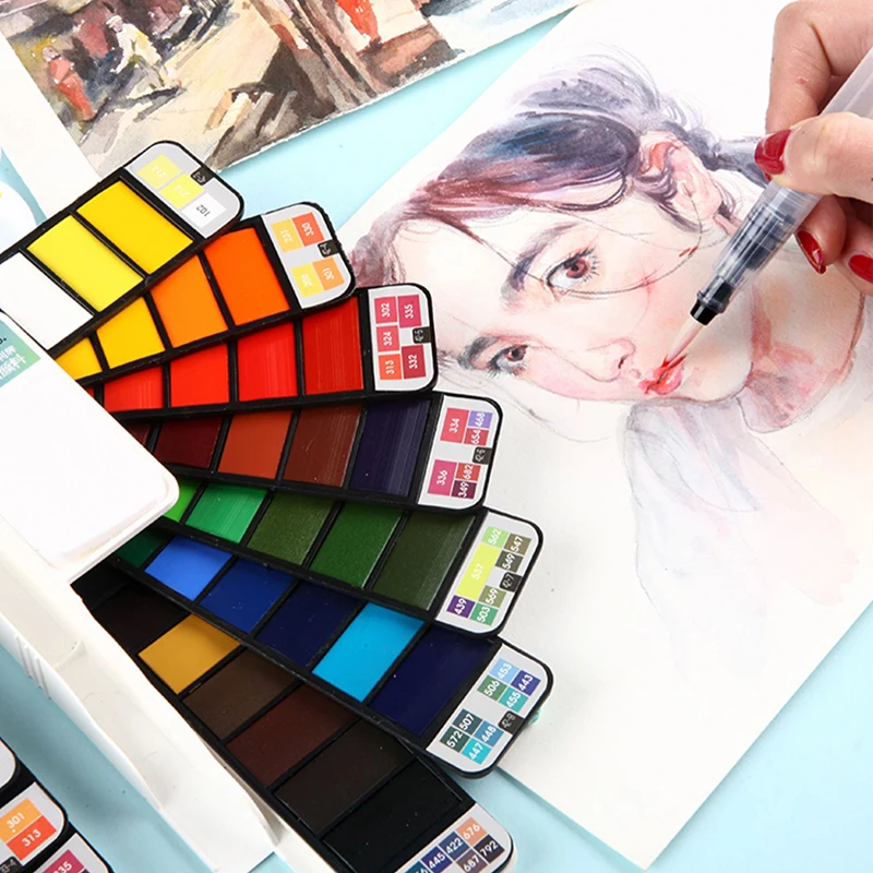

Superior Solid Watercolor Paint Set Beginner Fountain pen Child fan-shaped Watercolor Paint Student Painting Tools Art Supplies