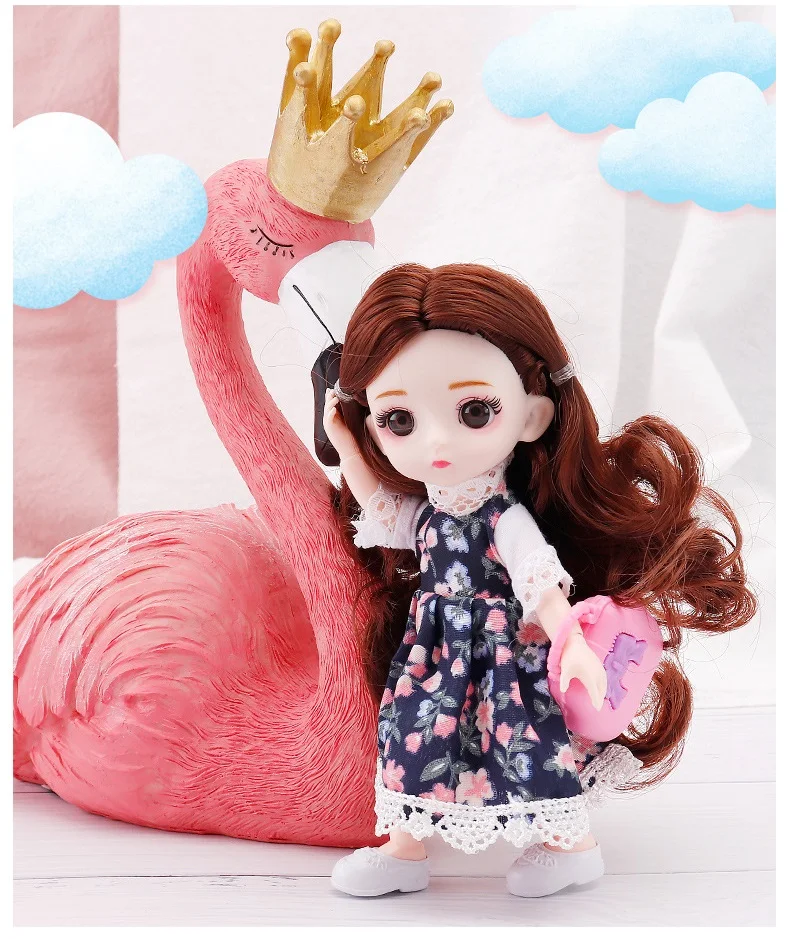 

YT0057 fashion Cute 3D eyes 1/8 16cm 13 Jointed Moveable BJD Baby Doll princess dress beautiful clothes dolls for you girl