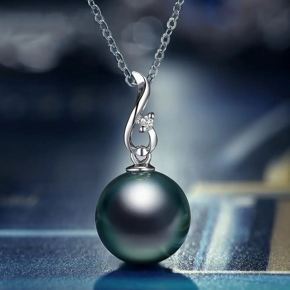 

Fashion black pearl zircon diamonds gemstones pendant necklaces for women white gold silver color choker jewelry party accessory