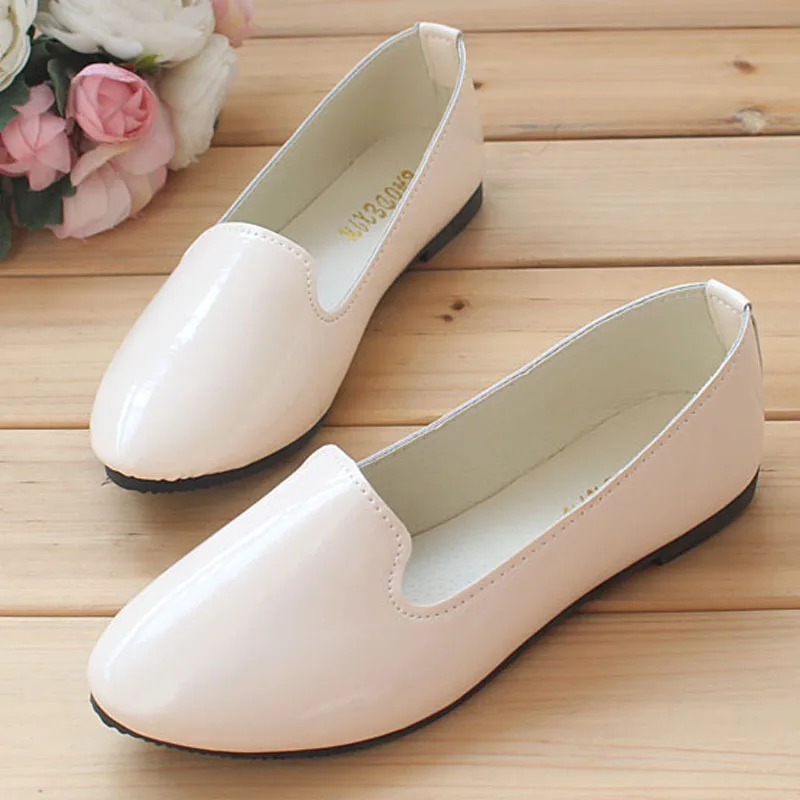 Туфли женские из искусственной кожи балетки заостренный носок лоферы плоская