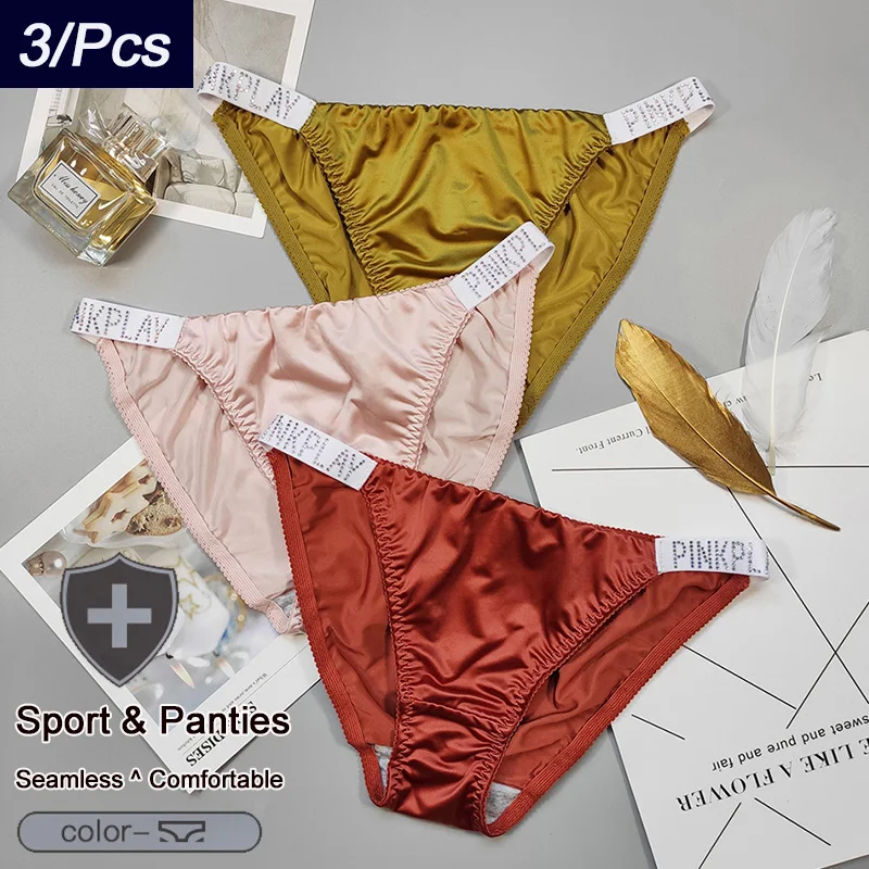 

QIWN 3Pcs/lot Sexy Women PINK Letter Sports Panties Set Rhinestones Thin Belt Yoga Briefs Comfort Womens Intimates Soft Lingerie