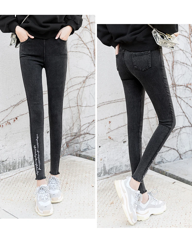 Джинсы с вышивкой высокие эластичные бойфренда женские потертые джинсы