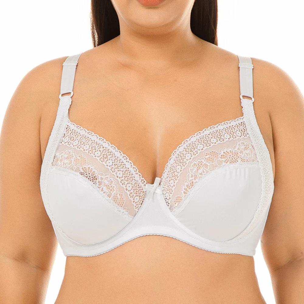 

Sexy Women Bras Lace Breathable Underwear Underwired No-Padded Lingerie Full Figured Plus Size 38-52 B C D DD E Ladies Brassiere