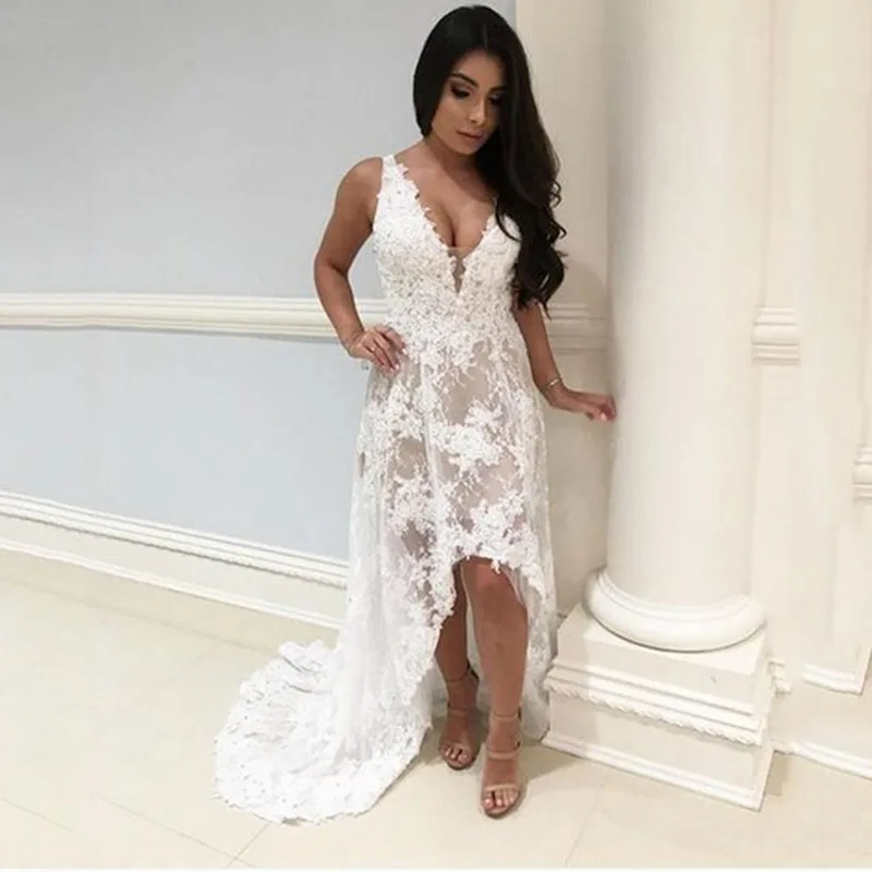 

Женское короткое вечернее платье с кружевной аппликацией, с V-образным вырезом