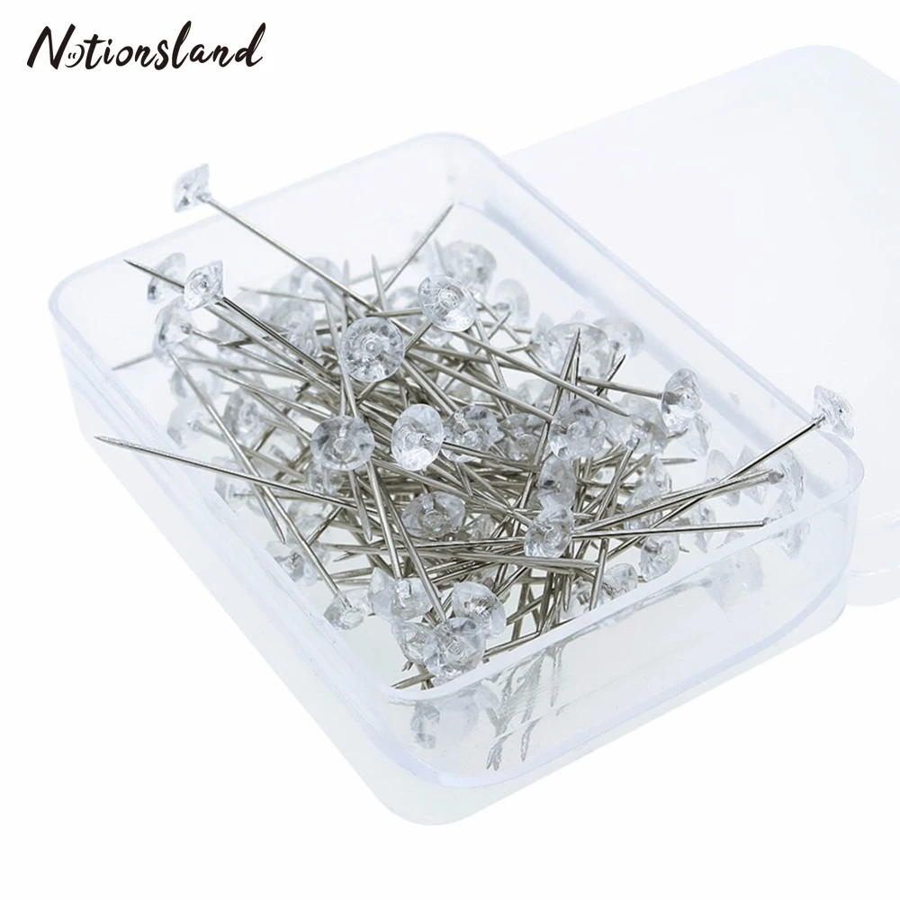 100 шт./корт. Головные швейные булавки бриллиантовые в пластиковой коробке