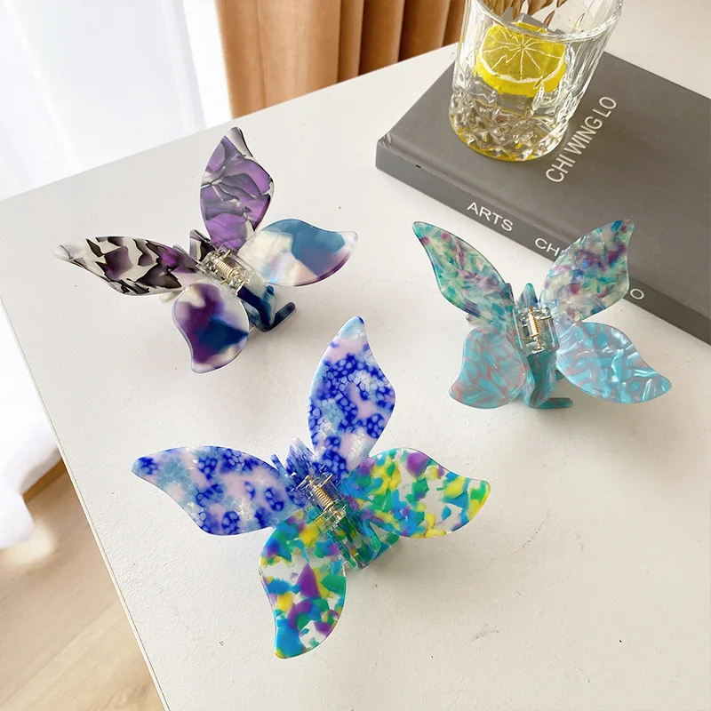 

New Acetate Hair Claw Sweet Fairy Butterfly Hairpin Gradient Tie-Dye Colored Styling Tools Barrettes for Women Girls Hair Clip