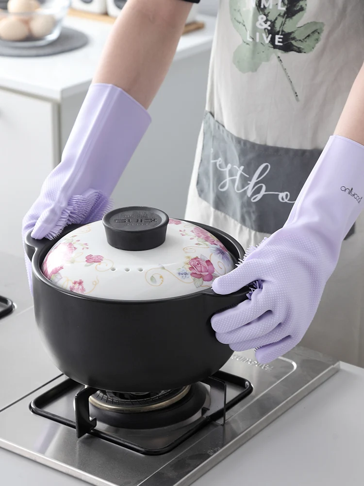 1 пара волшебных силиконовых перчаток для мытья посуды перчатки с кистью