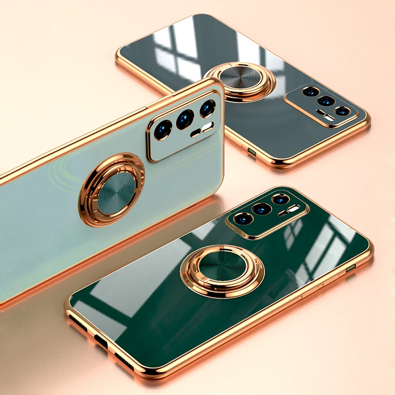 

Plating Silicone Case For Huawei P30 P20 Pro Honor Mate 20 P40 30Nova 5T P30Pro P20Pro Soft Square Shell Cover With Ring Holder