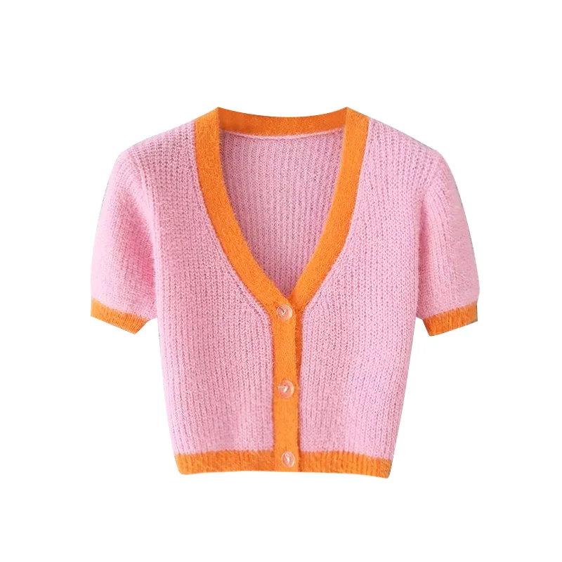 Розовый кардиган kawaii, укороченные кардиганы для женщин, v-образный вырез, вязаный укороченный свитер, женские вязаные свитера, сексуальные милые свитера, винтажные осенние