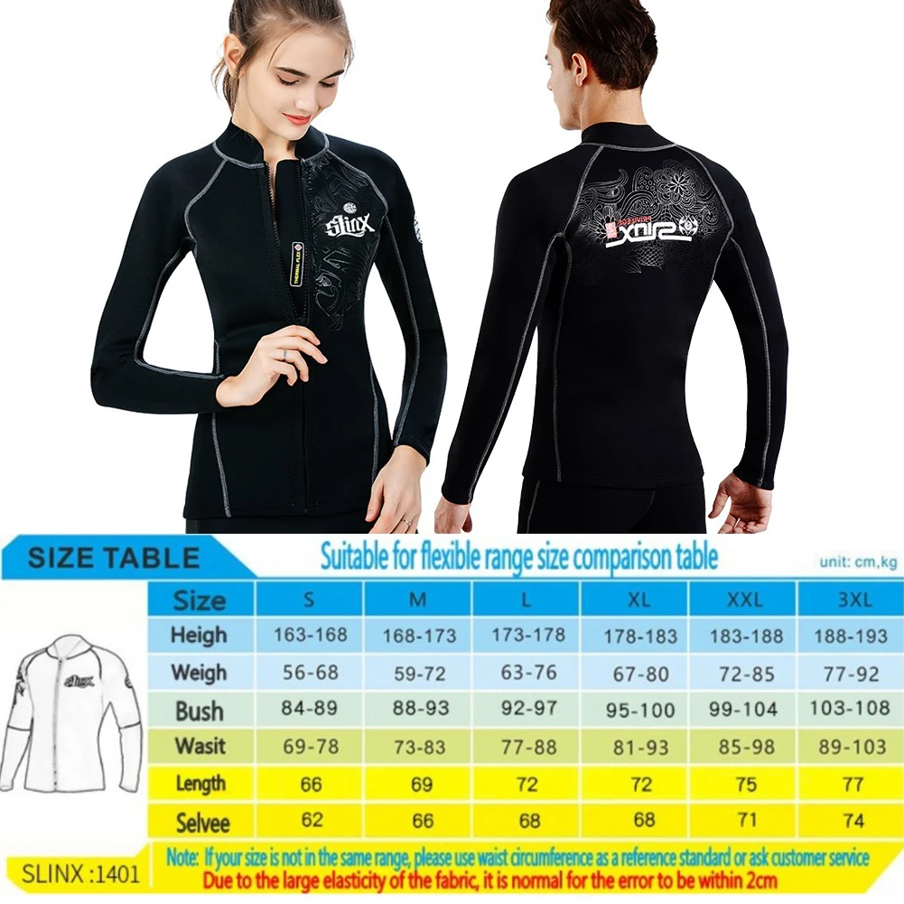 

Wetsuit Top 2mm Neoprene Men and Women Long Sleeve Front Zip Weisuit Jacket for Swimming Scuba Diving Snorkeling Surfing